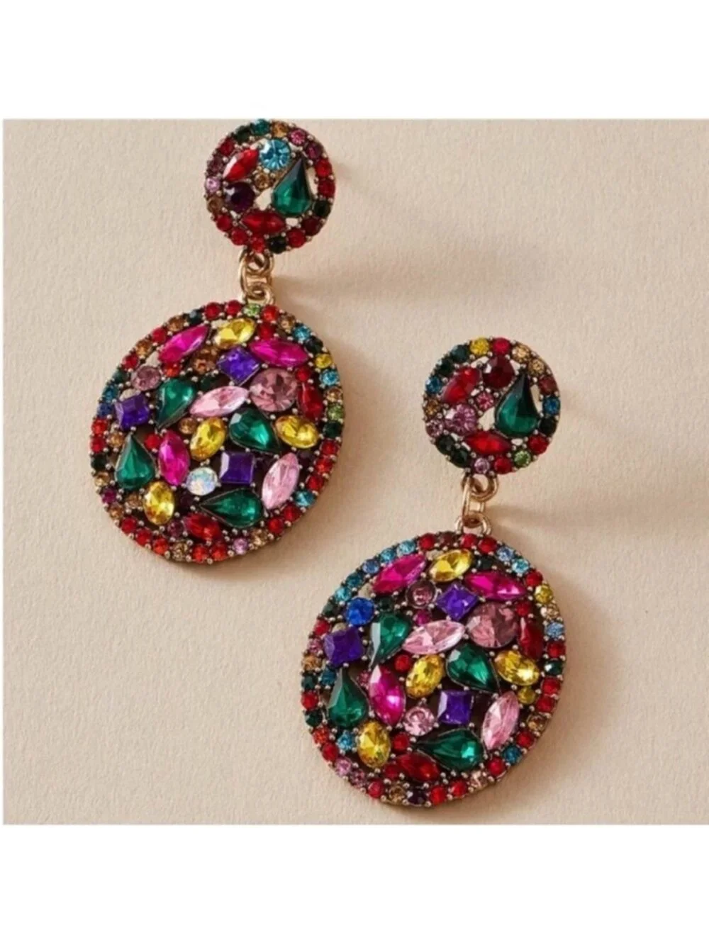 New! Gemstone Drop Statement Earrings (1012) NWOT